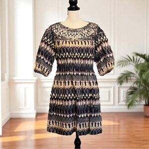 BANANA REPUBLIC Ikat Print Puff Sleeve Cotton Dress - Size 10